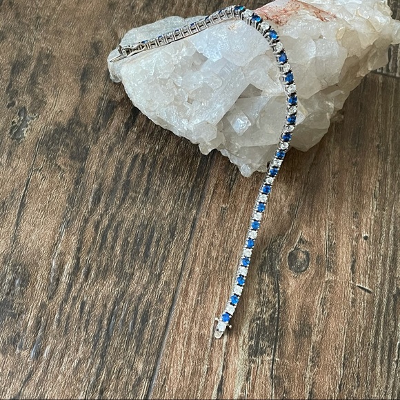 Vintage Blue Sapphire/ rhinestone Sterling tennis